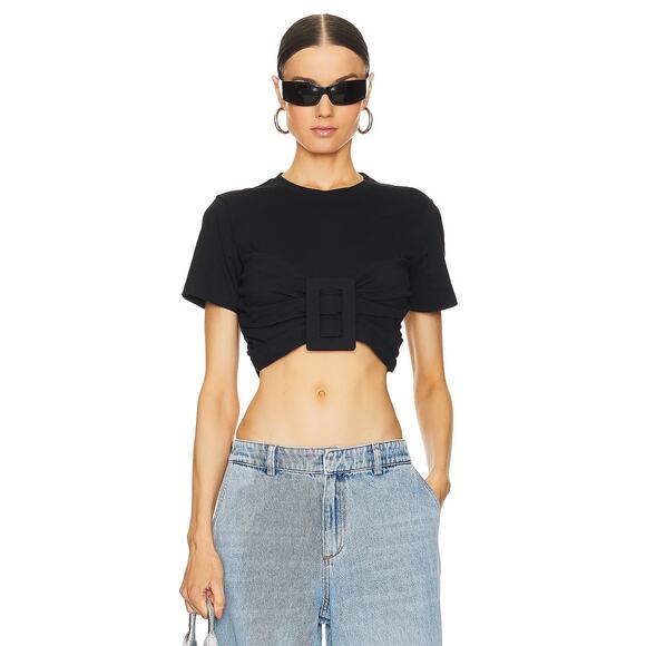 GIUSEPPE DI MORABITO Cropped T-shirt Grey Buckle Size XS Short Sleeve Cotton - Picture 5 of 8